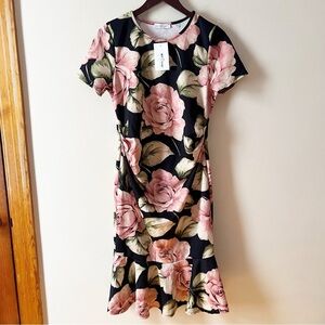 My Bump Pink Floral Midi Maternity Dress Size Large Short Sleeves Pullover NEW